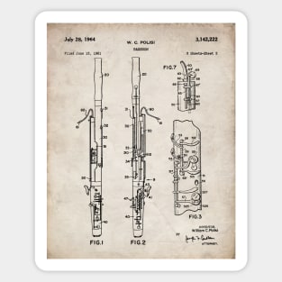 Bassoon Patent - Musician Classical Music Art - Antique Sticker